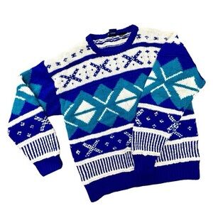 Vintage Ski Sweater, Wool Hand Knit Nordic Style Pullover, 1970's Gant Rugger